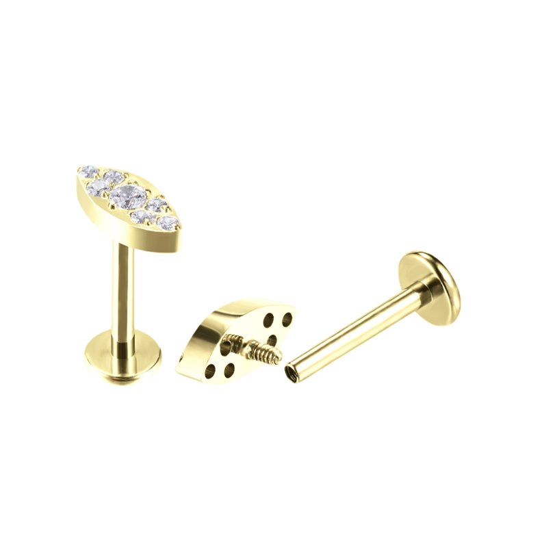 Piercing ovale al labbro con strass in titanio PVD oro