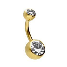 Gioielli per piercing sterili BANANE Navel Double Strass in Titanio PVD Oro