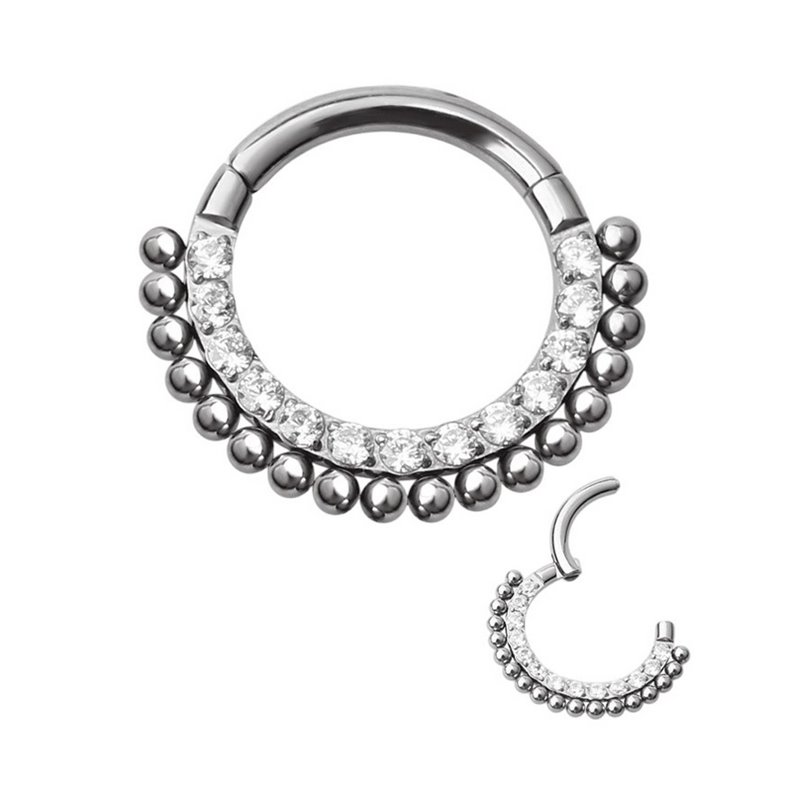 Piercing Ring Clicker ornato di strass con sfere in titanio