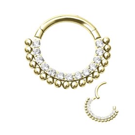 Piercing Anneau Clicker impreziosito da strass e sfere in Titanio PVD Oro