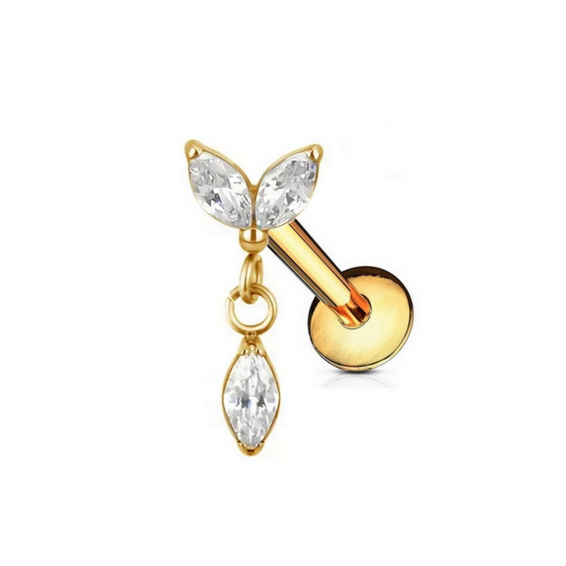 Piercing Labret pendentif avec 3 Marquise Titane PVD Gold Piercing Labret pendentif avec 3 Marquise Titane PVD Gold