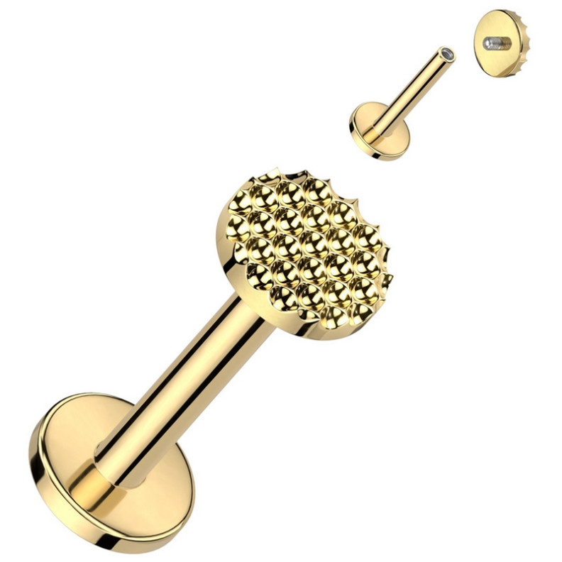 Piercing Labret Rond motif Alvéolé en Titane PVD Gold Piercing Labret Rond motif Alvéolé en Titane PVD Gold