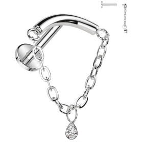 Piercing Labret arqué avec chaine et zircon en Titane