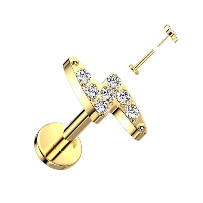 Piercing Labret Eclair avec strass en Titane PVD Gold Piercing Labret Eclair avec strass en Titane PVD Gold