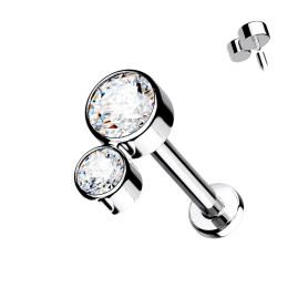 Piercing Labret Double zircons griffés en Titane