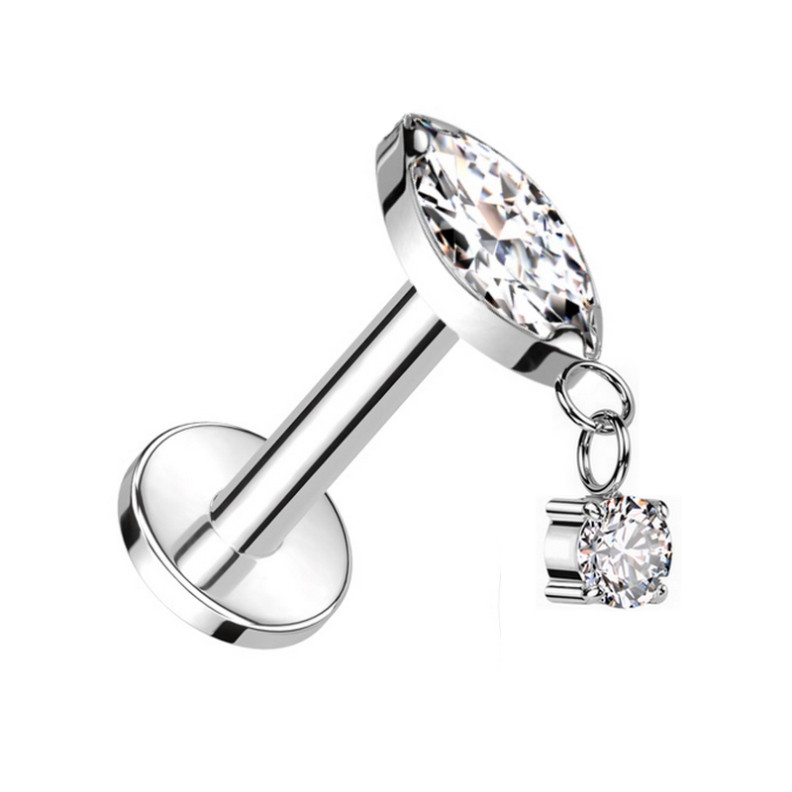 Piercing Labret pendentif en forme de losange avec zircon en Titane