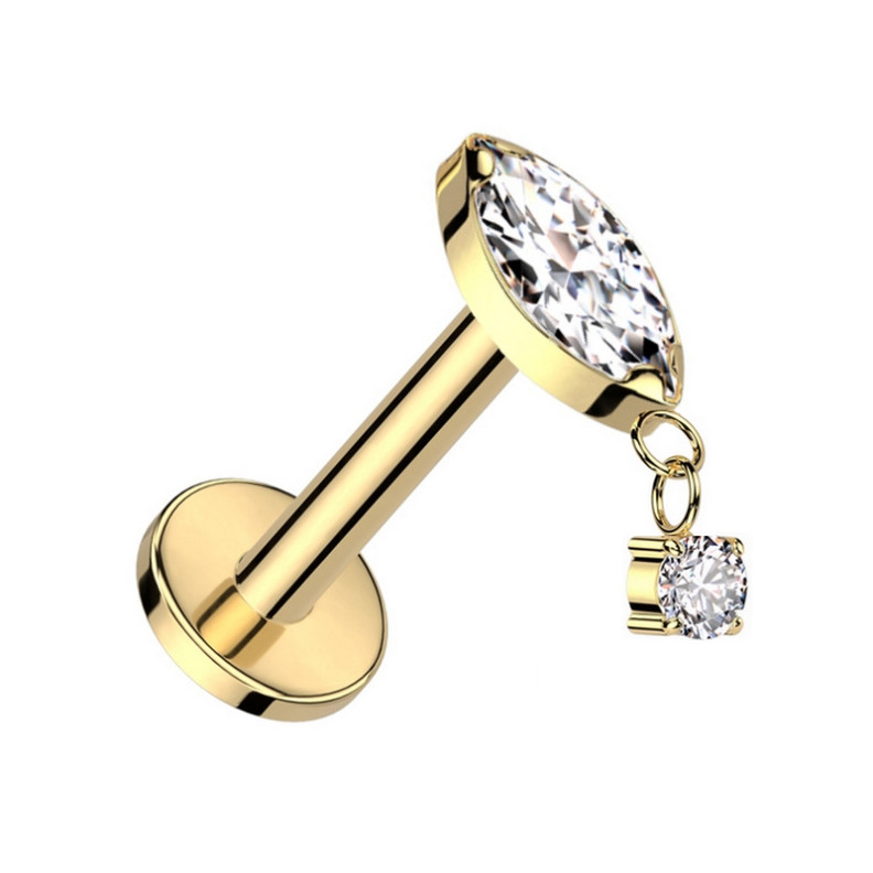 Piercing Labret pendentif en forme de losange avec zircon en Titane PVD Gold Piercing Labret pendentif en forme de losange avec zircon en Titane PVD Gold