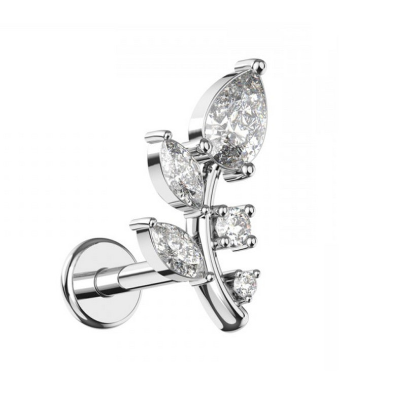 Piercing Labret feuilles avec zircons en Titane Piercing Labret feuilles avec zircons en Titane