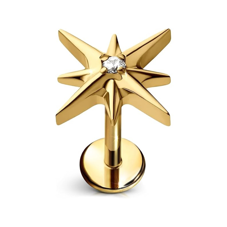 Piercing Labret Etoile filante avec zircon en Titane PVD Gold Piercing Labret Etoile filante avec zircon en Titane PVD Gold