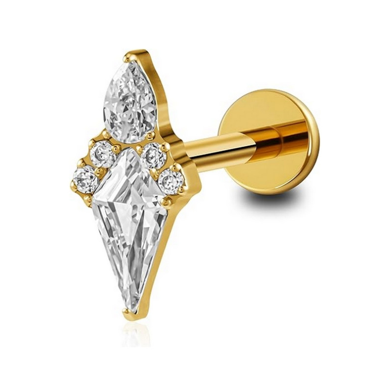 Piercing Labret losange incurvé scintillant en zircons en Titane PVD Gold Piercing Labret losange incurvé scintillant en zircons en Titane PVD Gold