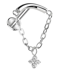 Piercing Labret arqué avec chaîne et pendentif floral en zircons en Titane