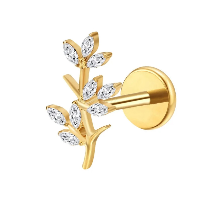 Piercing labret 9 foglie con zirconi in Titanio PVD Gold Piercing labret 9 foglie con zirconi in Titanio PVD Gold