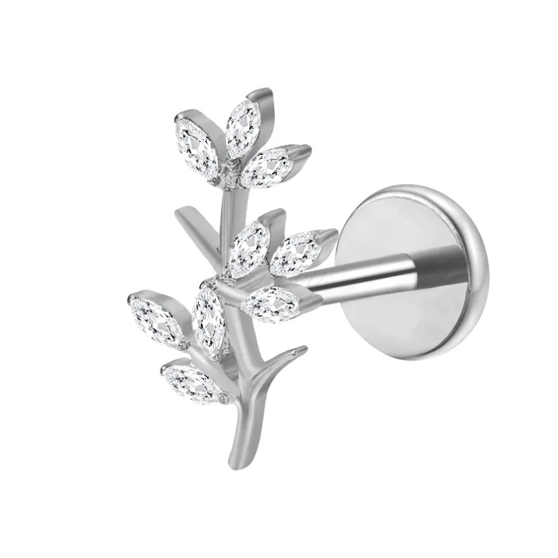 Piercing labret 9 foglie con zirconi in Titanio Piercing labret 9 foglie con zirconi in Titanio