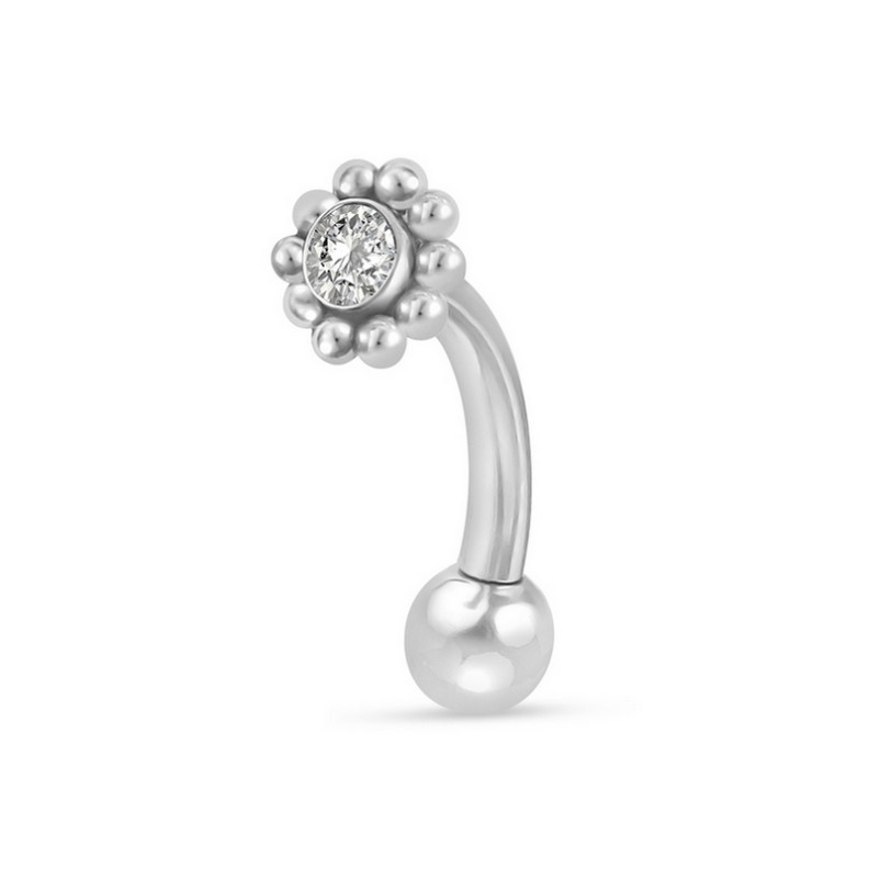Piercing Barbell courbé style bohème fleur avec zircon en Titane