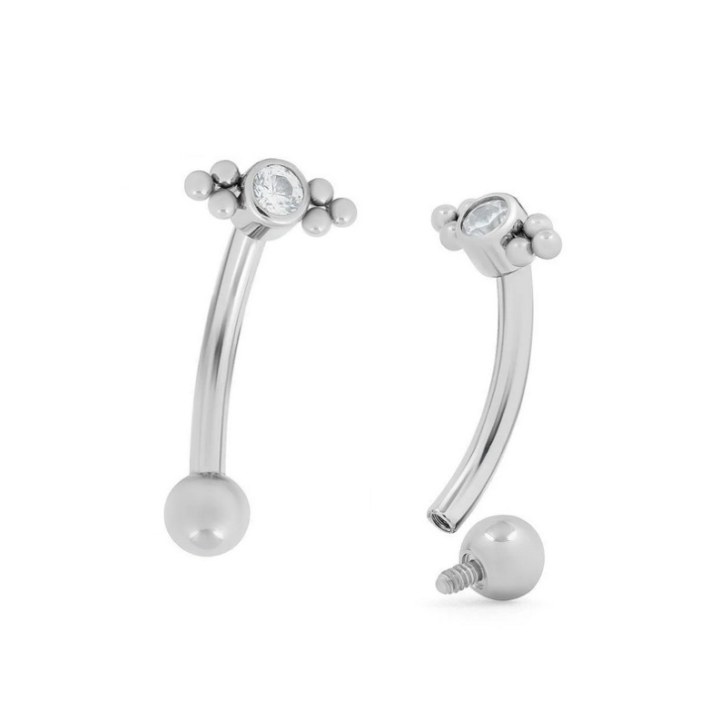 Piercing Barbell courbé zircon griffé avec boules en Titane Piercing Barbell courbé zircon griffé avec boules en Titane