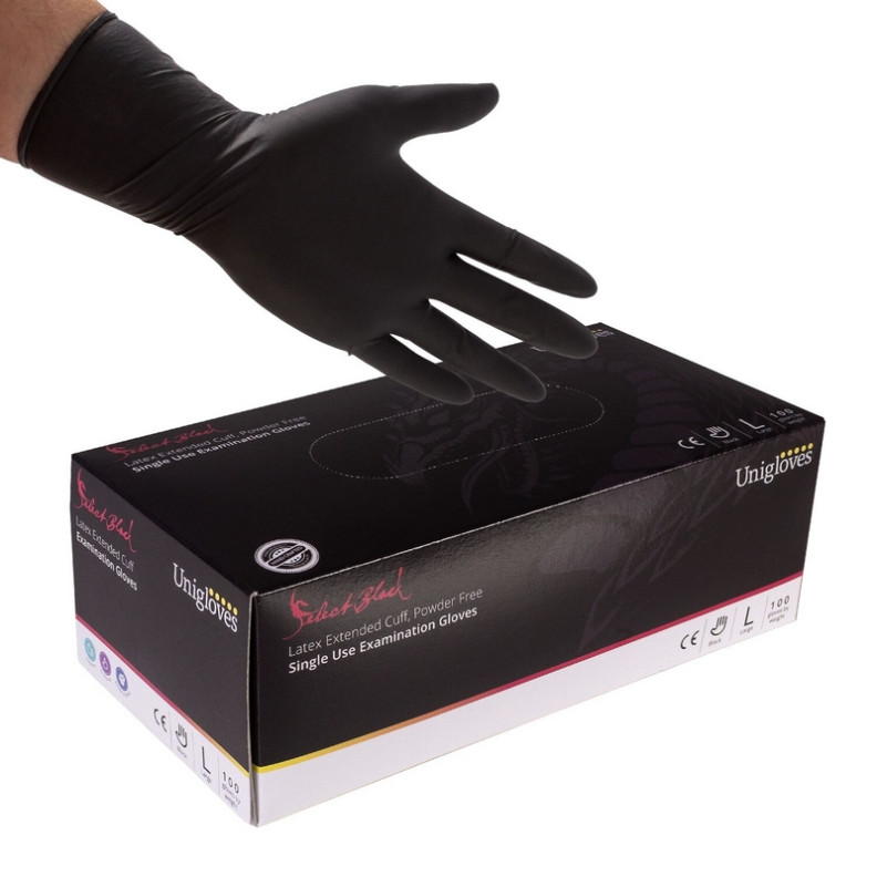 Gants UNIGLOVES Black Latex - Manchettes longues Gants UNIGLOVES Black Latex - Manchettes longues