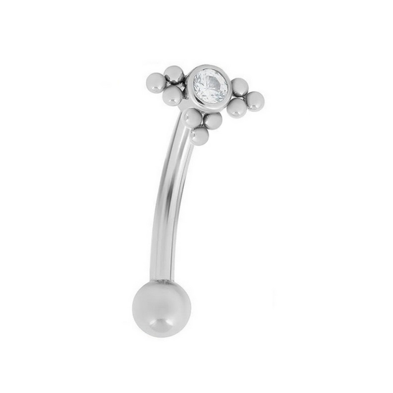 Piercing Barbell courbé cristal avec perles en Titane