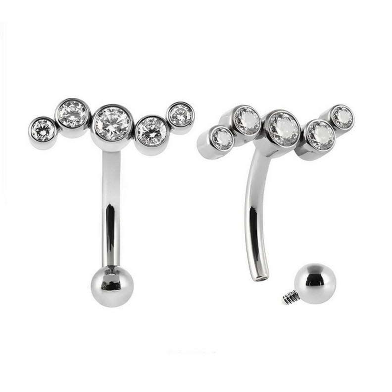 Piercing Barbell courbé vague à strass étincelants en Titane Piercing Barbell courbé vague à strass étincelants en Titane
