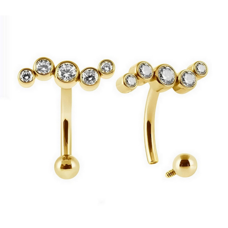 Piercing Barbell courbé vague à strass étincelants en Titane PVD Gold Piercing Barbell courbé vague à strass étincelants en Titane PVD Gold
