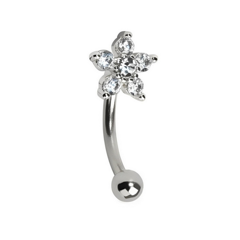Piercing Barbell courbé fleur ornée de zircon en Titane