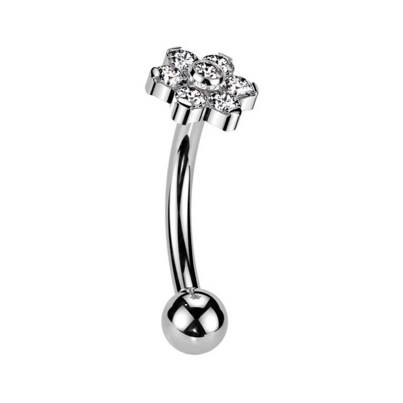 Piercing Barbell courbé élégance florale avec zircon en Titane Piercing Barbell courbé élégance florale avec zircon en Titane