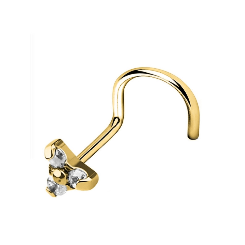 Piercing nez stud trinity orné de zircons griffés en Titane PVD Gold