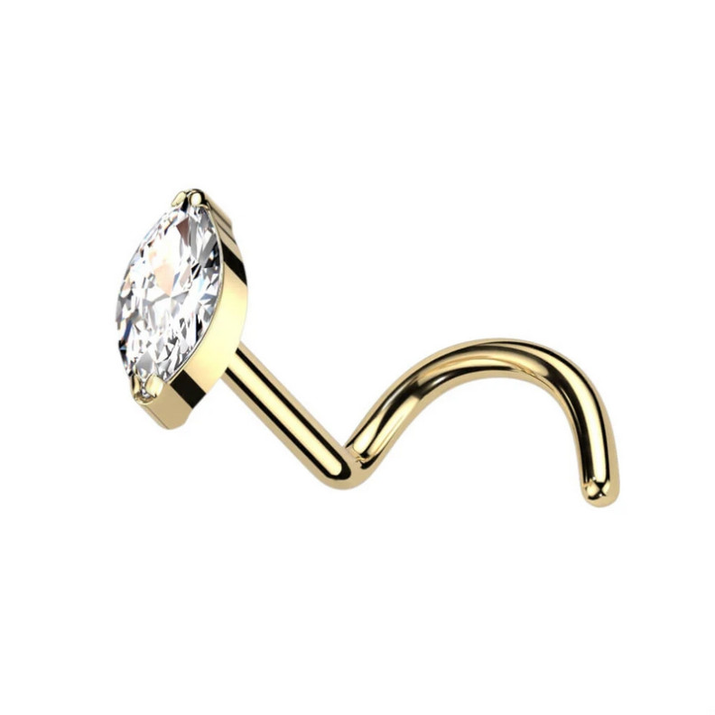Piercing nez stud marquise sertie de zircon en Titane PVD Gold Piercing nez stud marquise sertie de zircon en Titane PVD Gold