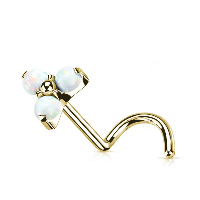 Piercing Nez stud trinity avec opales en Titane PVD Gold Piercing Nez stud trinity avec opales en Titane PVD Gold