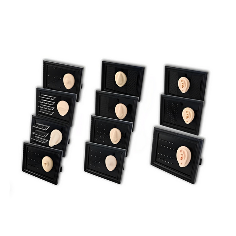 Cadre présentoir à piercings avec modèle en silicone Cadre présentoir à piercings avec modèle en silicone