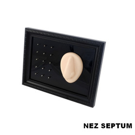 Cadre présentoir à piercings avec modèle en silicone - nez septum Cadre présentoir à piercings avec modèle en silicone - nez septum