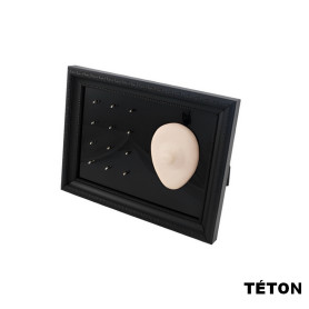 Cadre présentoir à piercings avec modèle en silicone - téton Cadre présentoir à piercings avec modèle en silicone - téton
