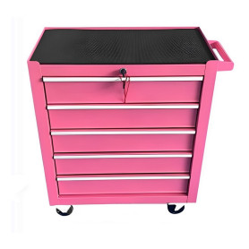 Poste de travail desserte mobile rose TANKSTORM 5 Tiroirs